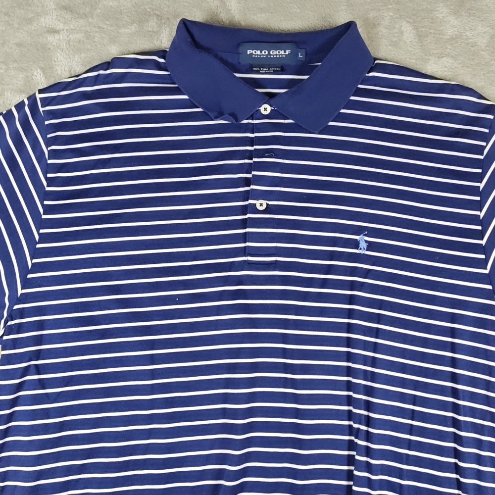 Polo Golf Ralph Lauren Polo Shirt Mens Large Blue White Striped Pima Cotton